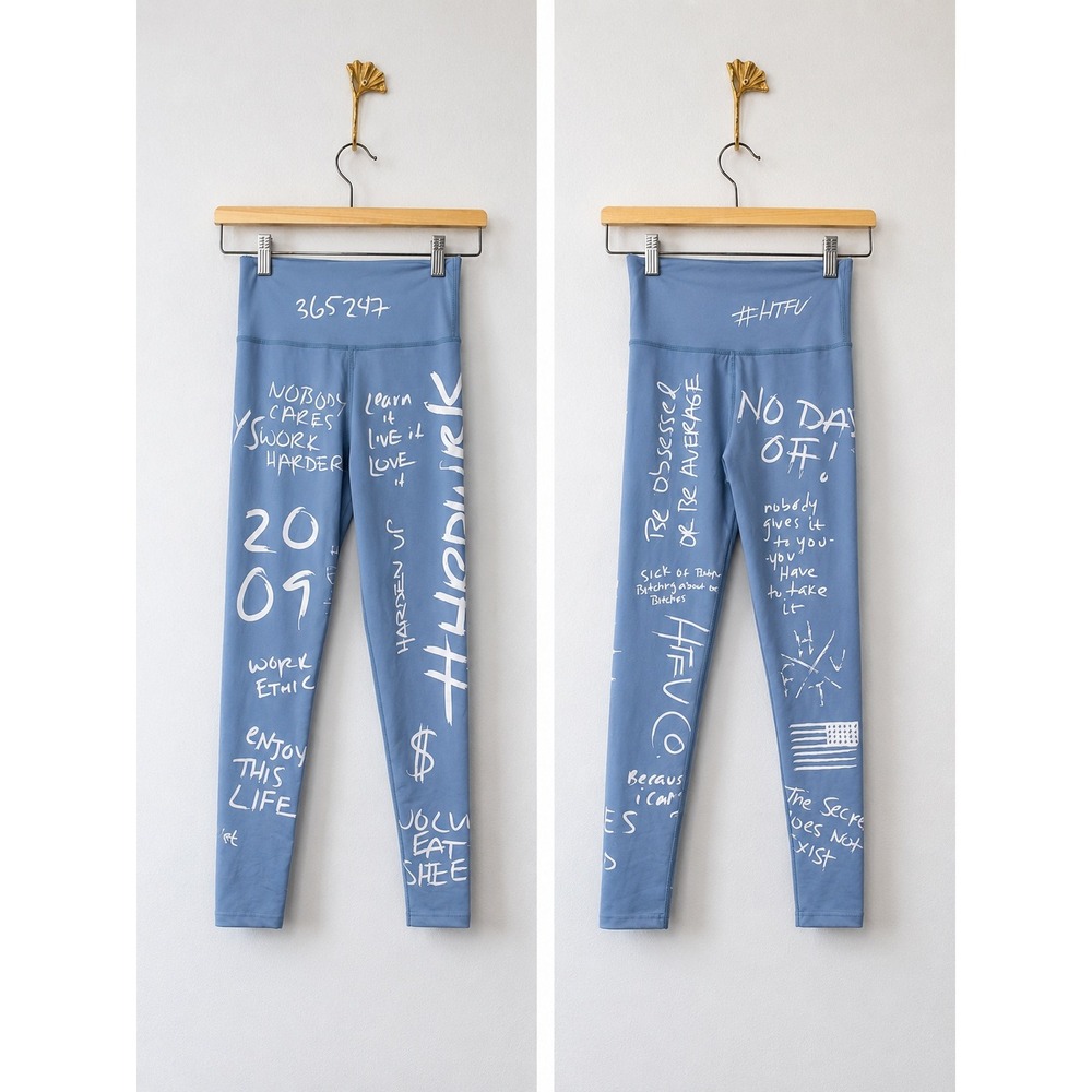 HTFU Graffiti Leggings Women XS Blue Gym Workout Performance Leggings